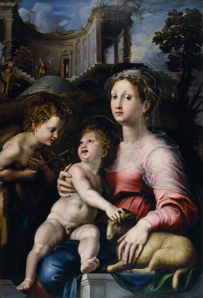 De Madonna en Kind met Sint Jan de Doper door Giulio Romano